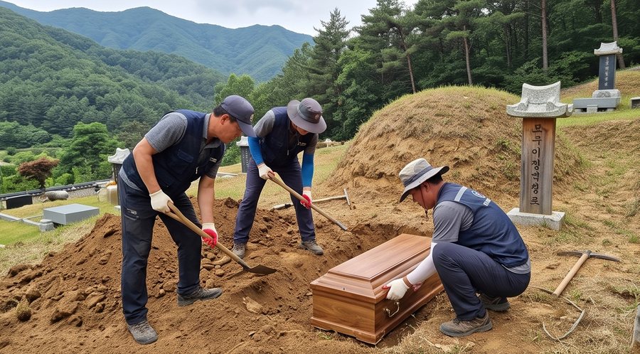 이장 작업을 진행하는 재경 작업자들