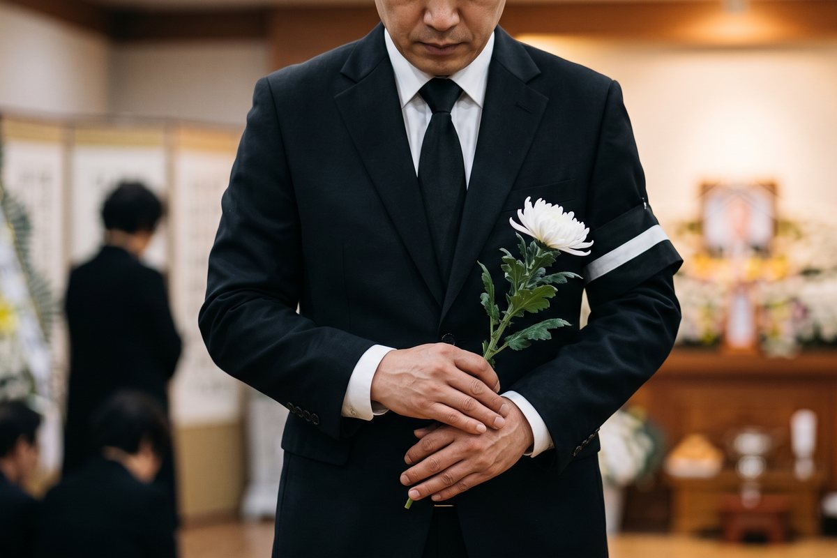 빈소에서 헌화할 국화를 든 조문객