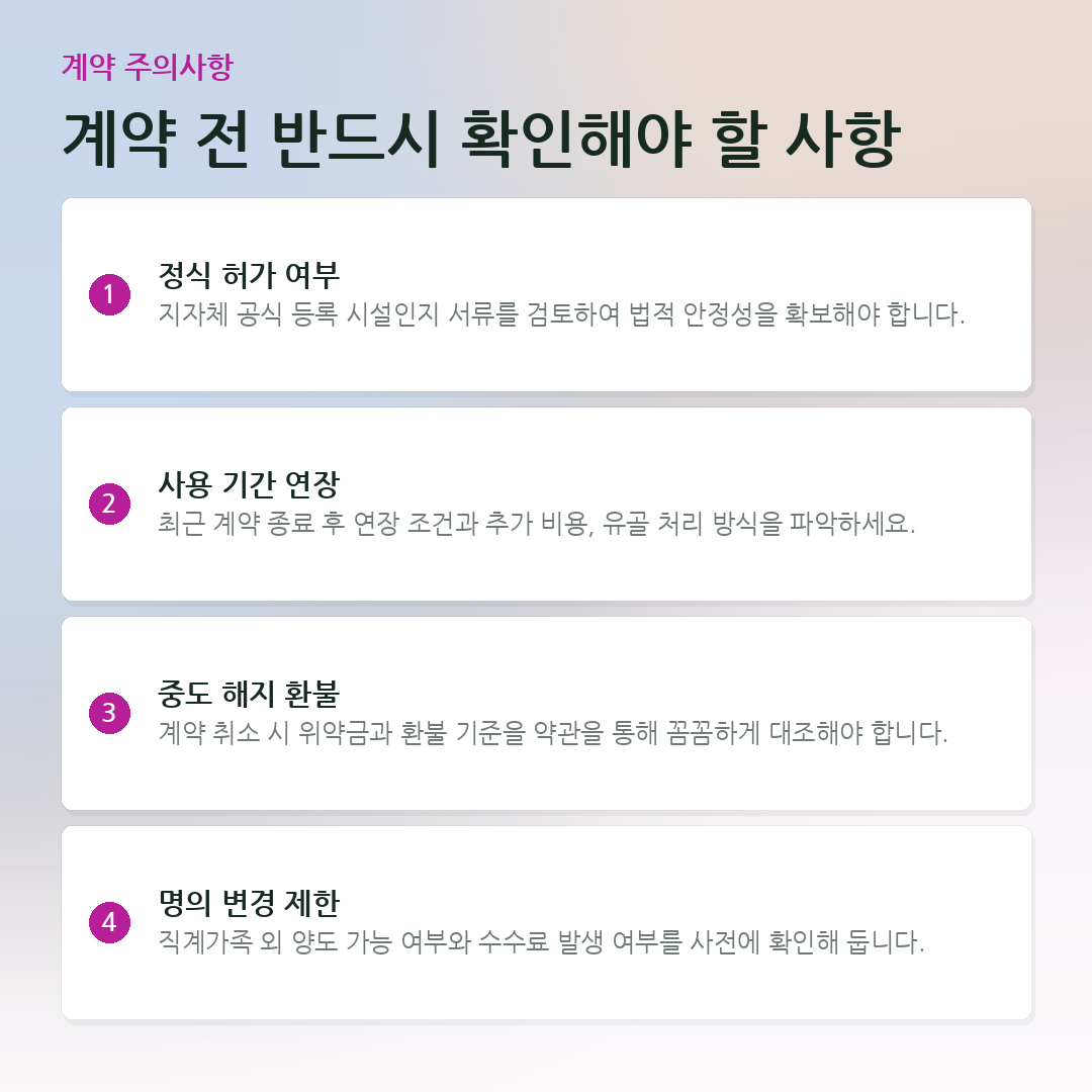 계약 전 반드시 확인해야 할 사항 요약 카드